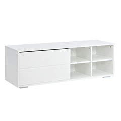 Bellemave® 94.4" Modern TV Stand with Fluted Glass Door and LED Light, Sliding Door & 2 Drawers