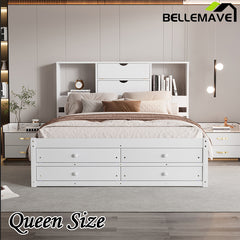 Bellemave® Platform Bed with Storage Headboard and 8 Drawers