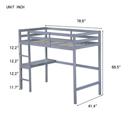 Bellemave® Twin Size Rubber Wood High Loft Bed with Safety Guardrail, Built-in Desk and Ladder