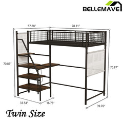 Bellemave® Metal Loft Bed with Built-In Charging Station and LED Lighting