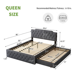 Bellemave® Queen Size Upholstered Platform Bed with Twin Size Trundle Bed and USB Ports , Decorate with Copper Nails