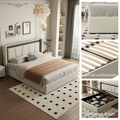 Bellemave® Queen Size Cotton and Linen Fabric Platform Bed with Storage Space under the Bed