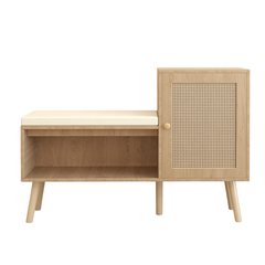 Bellemave® 2-in-1 Natural Rattan Shoe Cabinet with 2 Adjustable Shelves and Removable Seat Cushion