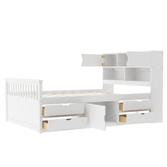 Bellemave® Full Size Captain Platform Bed with Storage Bookcases and Shelves,Four Drawers