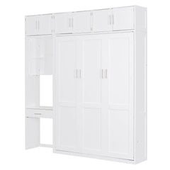 Bellemave® Full Size Wall Murphy Bed with Desk, Top Cabinet and Storage Shelves