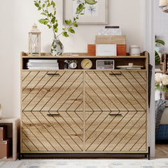 Bellemave® Shoe Cabinet with 4 Flip Drawers & Open Shelves