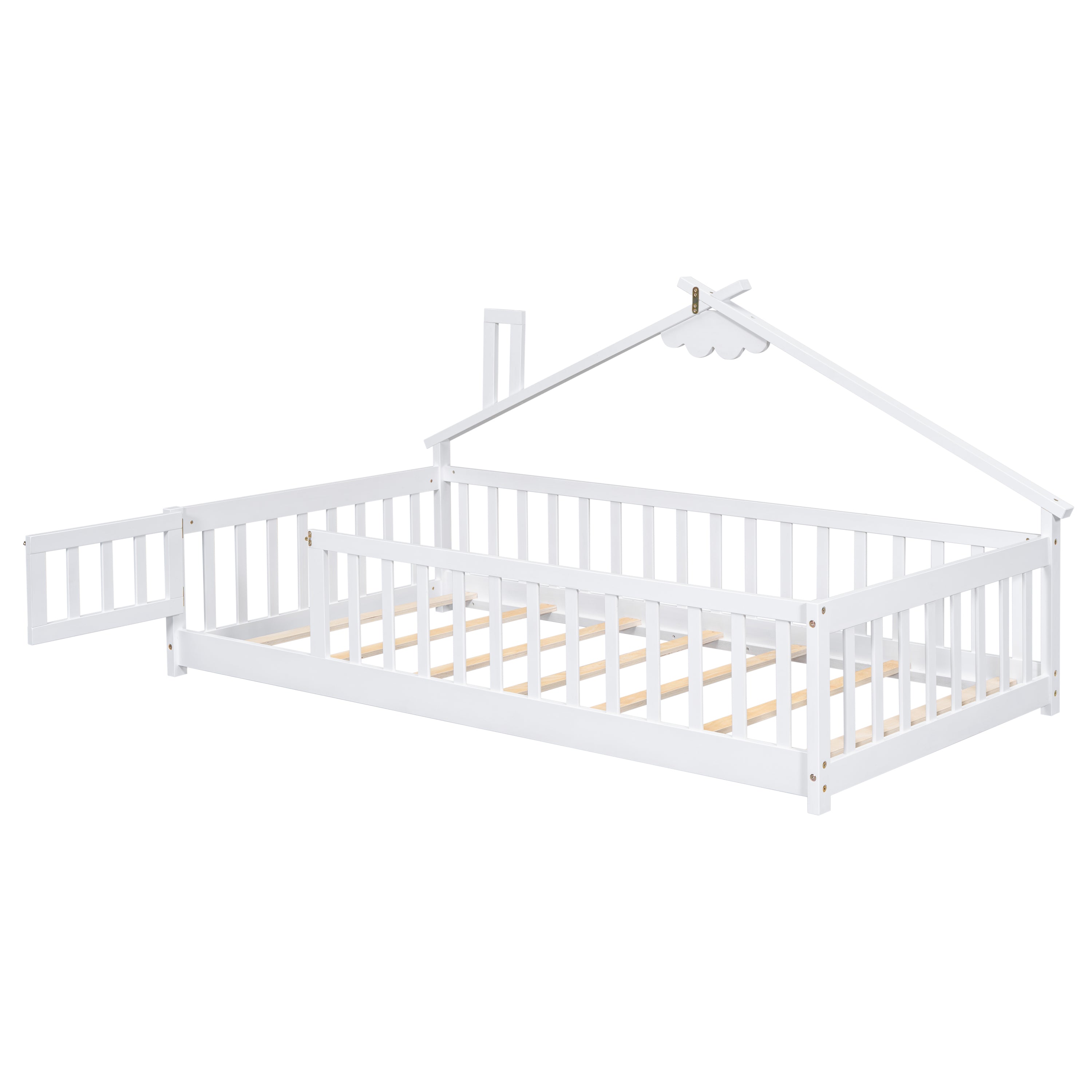Bellemave® Twin Size House-Shaped Bedside Floor Bed with Guardrails, Slats, with Door Bellemave®