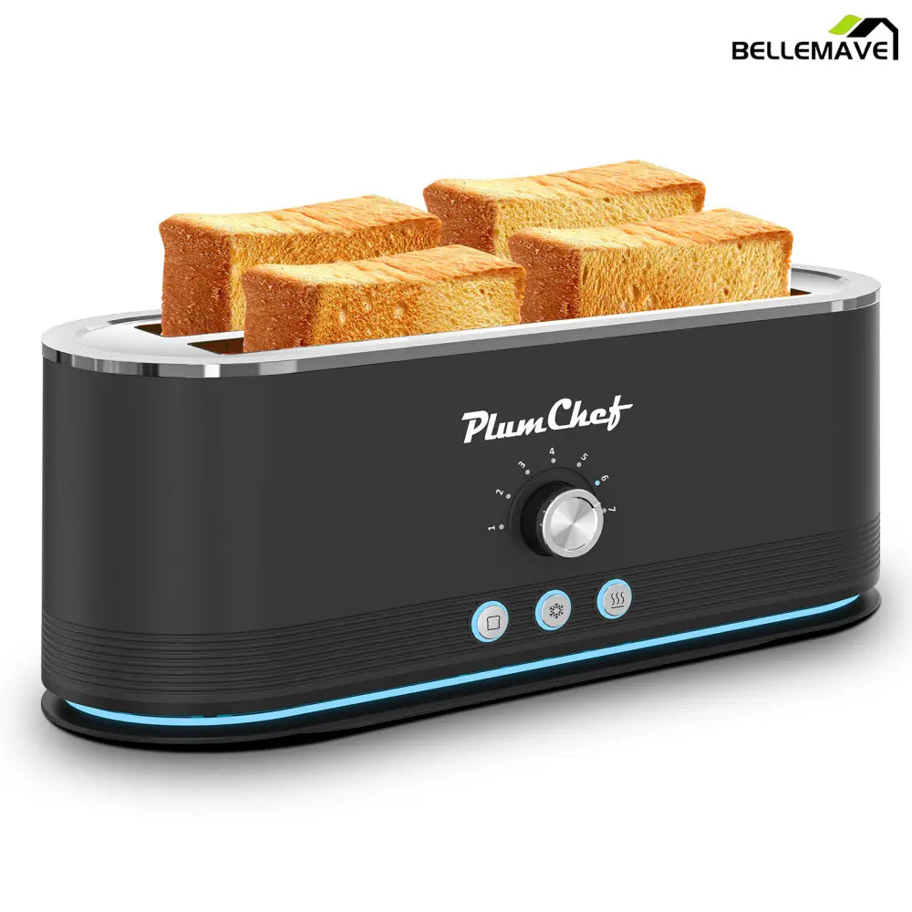 Bellemave® toaster 4 slice,kitchen appliances,7 Browning Settings, Defrost/Reheat Functions,1400W (black) Bellemave®