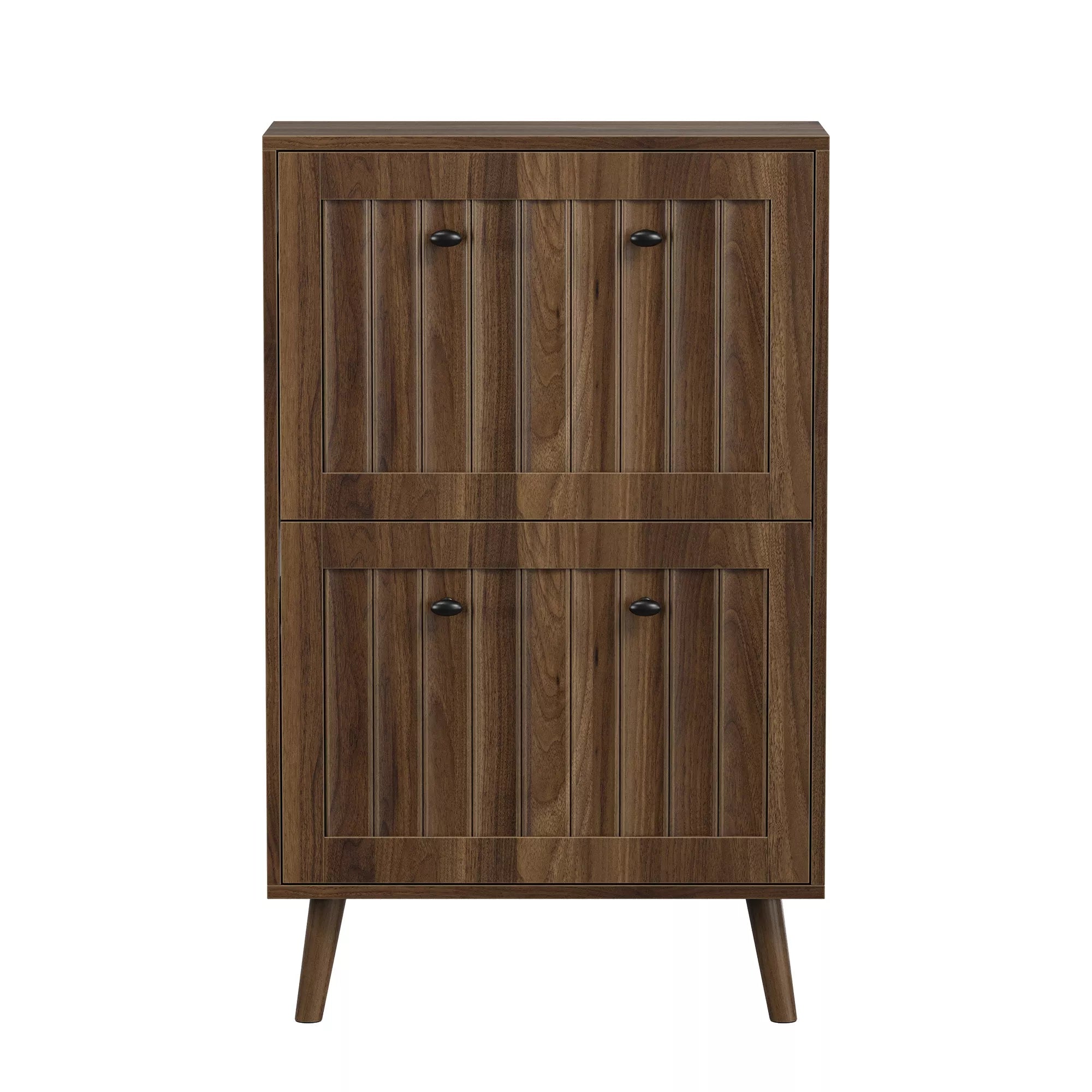 Bellemave® Shoe Cabinet Storage for Entryway with 2 Fluted Flip Drawers, Mid Century Modern Hidden Slim Shoe Organizer Rack Cabinet, Walnut Bellemave®