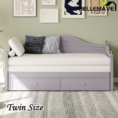 Bellemave® Twin Size Wood Daybed with Extended Pop Up Trundle and Storage Drawers