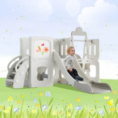 Bellemave 5 in 1 T oddler Slide and Swing Set, Kids Playground Climber Slide Playset with Drawing Whiteboard, Freestanding Combination Bellemave