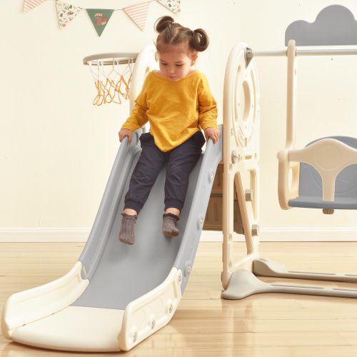 Bellemave Freestanding Bus Toy and Slide&Swing for Toddlers Set 5 in 1 with Basketball Hoop