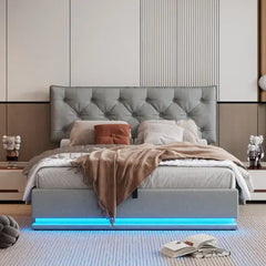 Bellemave® Upholstered Bed with Hydraulic Storage System and LED Light, with Button-tufted Design Headboard Bellemave®