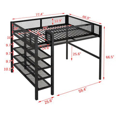 Bellemave® Metal Loft Bed with 4-Tier Shelves and Storage Bellemave®