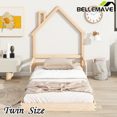 Bellemave® House-Shaped Headboard Floor Bed with Handrails and Slats