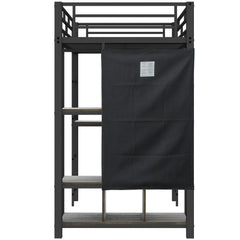 Bellemave® Twin Size Metal Loft Bed with Built-in Wardrobe, Desk and Shelves