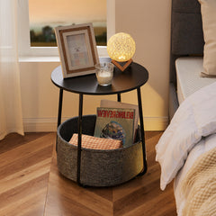 Bellemave® Small Round Side End Table with Fabric Basket