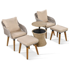 Bellemave® 5-Pieces Patio Furniture Chair Sets, Wicker Cool Bar Table, Ottomans