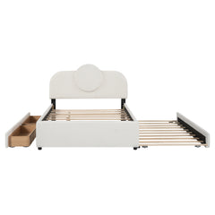 Bellemave® Upholstered Platform Bed with Multi-functional Headboard, Trundle Bed and 2 Drawers