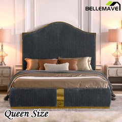 Bellemave® Corduroy Upholstered Bed with 59.5" Tall Headboard ,Metal Decoration