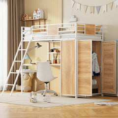 Bellemave® Twin Size Loft bed with L-shape Desk and Wardrobe