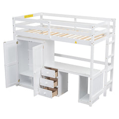 Bellemave® Loft Bed with Wardrobe, Desk and Storage Drawers