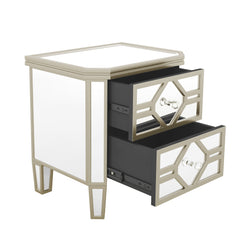 Bellemave® Elegant Mirrored 2-Drawer Side Table with Golden Lines