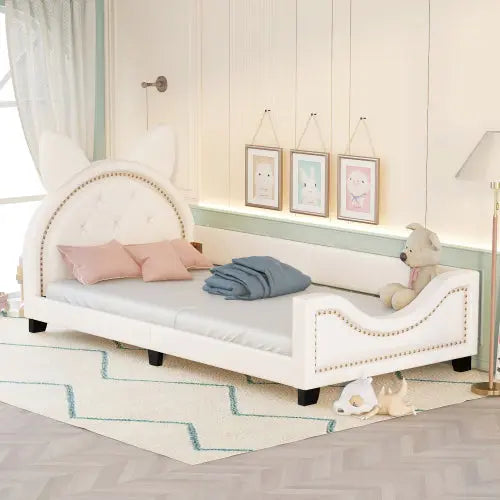 Bellemave Twin Size Upholstered Daybed with Carton Ears Shaped Headboard Bellemave