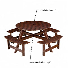 Bellemave® Outdoor 8 Person Round Picnic Table Set with 4 Built-in Benches, Umbrella Hole, Outside Table