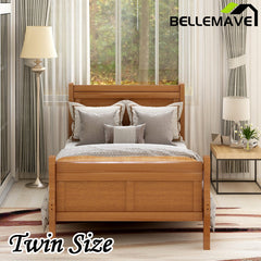 Bellemave® Wood Sleigh Platform Bed with Headboard，Footboard and Wood Slat Support