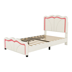 Bellemave® Upholstered Platform Bed with Curve Shape and Height-adjustable Headboard,LED Light Strips