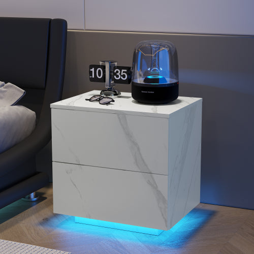 Bellemave Modern Nightstand with 2 Drawers and LED Strip Lights