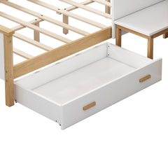 Bellemave® Full Size Wooden House Bed White and Original Wood Color Frame with Drawer