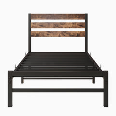 Bellemave® Metal Platform Bed with Rustic Vintage Wood Headboard, Strong Metal Slats Support Mattress Foundation