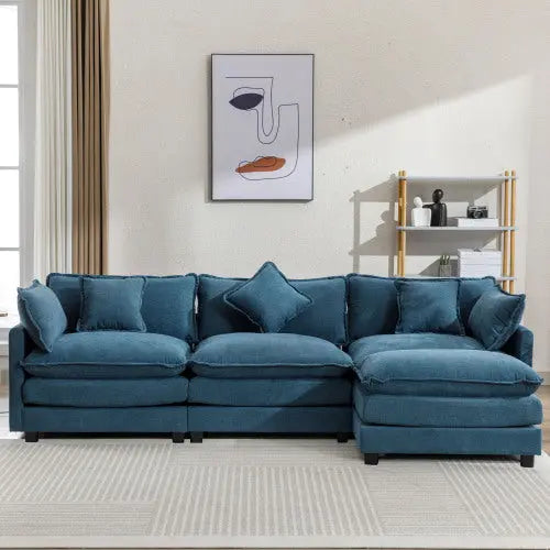 Bellemave 112.2" L-Shape Chenille Upholstered Sofa for Living Room Modern Luxury Sofa Couch with Ottoman and 5 Pillows Bellemave