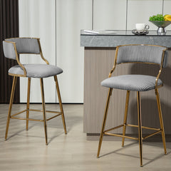 Bellemave® Corduroy Counter height Bar Stools with Back and Golden Chromed Base（Set OF 2）