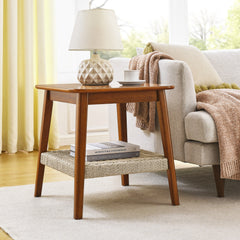 Bellemave® 23" Mid-Century Side Table with Woven Shelf