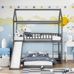 Bellemave® Twin Size Floor House Bunk Bed with Slide Bellemave®