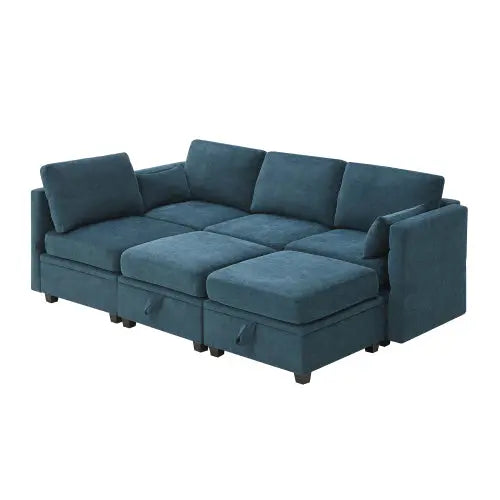 Bellemave 109" U-Shaped Chenille Modular Sectional Sofa with Adjustable Armrests,Backrests and Storage Seats Bellemave