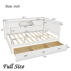 Bellemave® L-Shaped Daybed with Drawer and and Bookcase,LED Downlight and USB Port