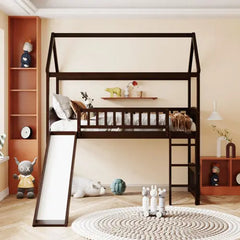 Bellemave® Twin Size House Loft Bed with Ladder and Slide