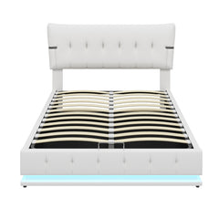 Bellemave® Upholstered Platform Hydraulic Storage Bed with RGB LED Light, PU Leather Headboard and Footboard