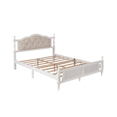 Bellemave® Queen Size Pine wooden Platform Bed with Upholstered Headboard and Panel Footboard