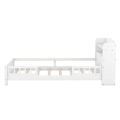 Bellemave® Wood Platform Bed with Built-in LED Light, Storage Headboard and Guardrail