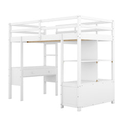 Bellemave® Loft Bed with Built-in Desk and 2 Drawers,Storage Shelves