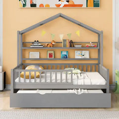 Bellemave® Wooden House Bed with Trundle Bed