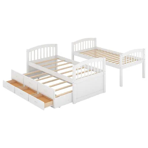 Bellemave® Twin Size Bunk Bed with Trundle Bed and 3 Drawers