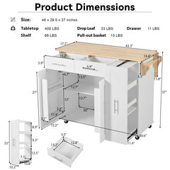 Bellemave® Rolling Kitchen Cart on Wheels with Internal Storage Rack,Towel Rack and Drop Leaf, 2 Drawers and 3 Tier Pull Out Cabinet Organizer