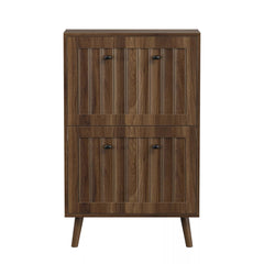 Bellemave® Shoe Cabinet Storage for Entryway with 2 Fluted Flip Drawers, Mid Century Modern Hidden Slim Shoe Organizer Rack Cabinet, Walnut Bellemave®