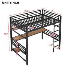 Bellemave® Full Size Metal Loft Bed Frame with Storage Shelf and LED Light